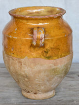 Small antique French confit pot with yellow / orange glaze 7½"