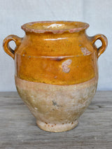 Small antique French confit pot with yellow / orange glaze 7½"