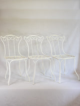 Set of 3 white iron garden chairs
