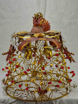 Mid-century pendant light fixutre with flowers and red drops