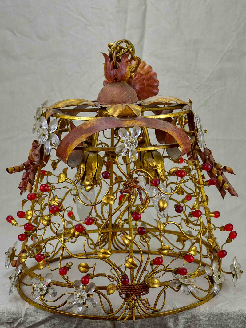 Mid-century pendant light fixutre with flowers and red drops