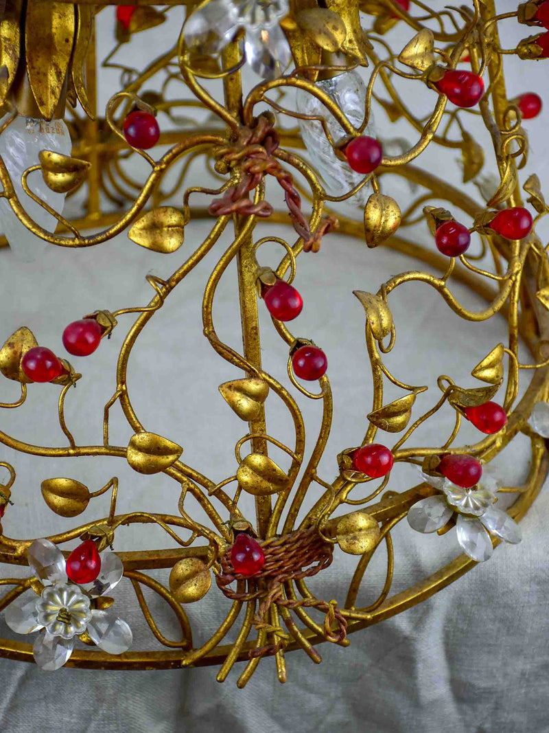 Mid-century pendant light fixutre with flowers and red drops