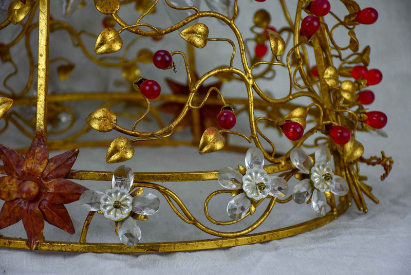 Mid-century pendant light fixutre with flowers and red drops