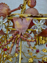 Mid-century pendant light fixutre with flowers and red drops