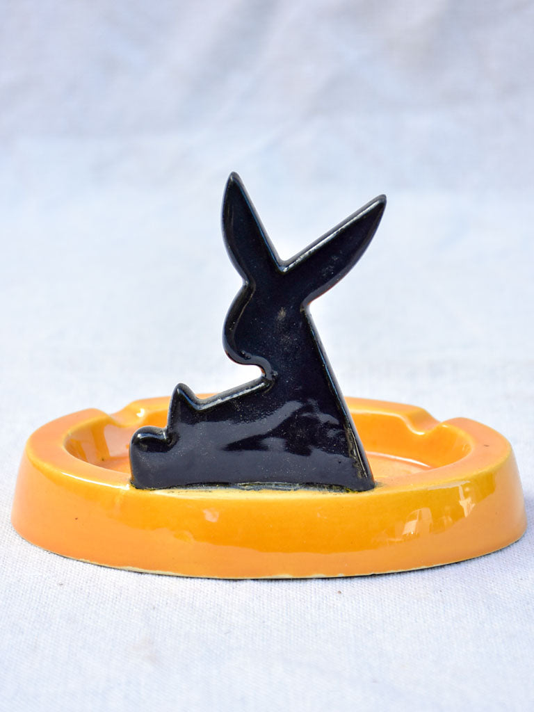 Mid century French ashtray with black rabbit - Route Buissonniere