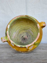 Late 19th / early 20th Century French confit pot with orange and green glaze 10¾"