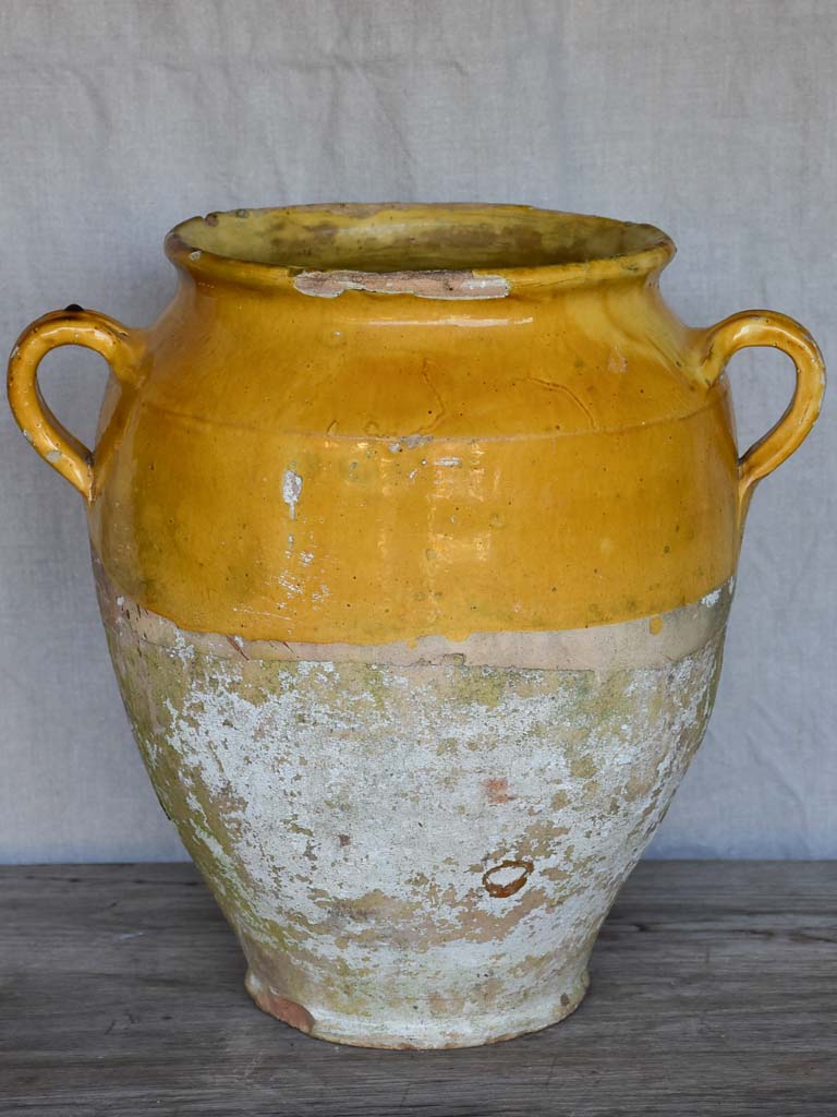 Very large antique French confit pot with yellow glaze 14½"
