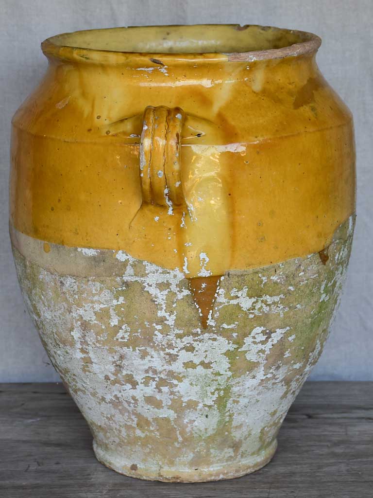 Very large antique French confit pot with yellow glaze 14½"