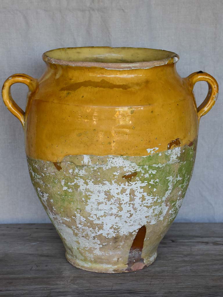 Very large antique French confit pot with yellow glaze 14½"