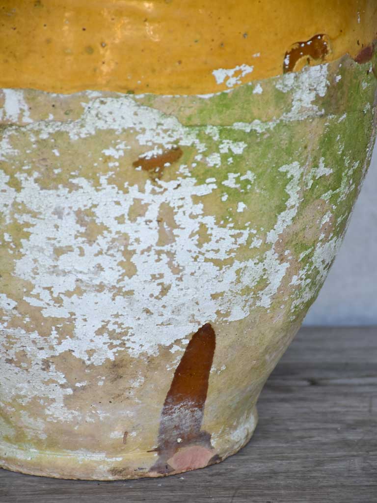Very large antique French confit pot with yellow glaze 14½"