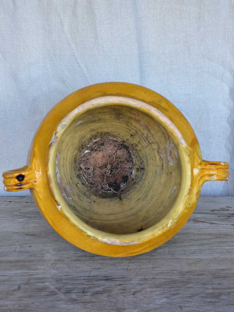 Very large antique French confit pot with yellow glaze 14½"