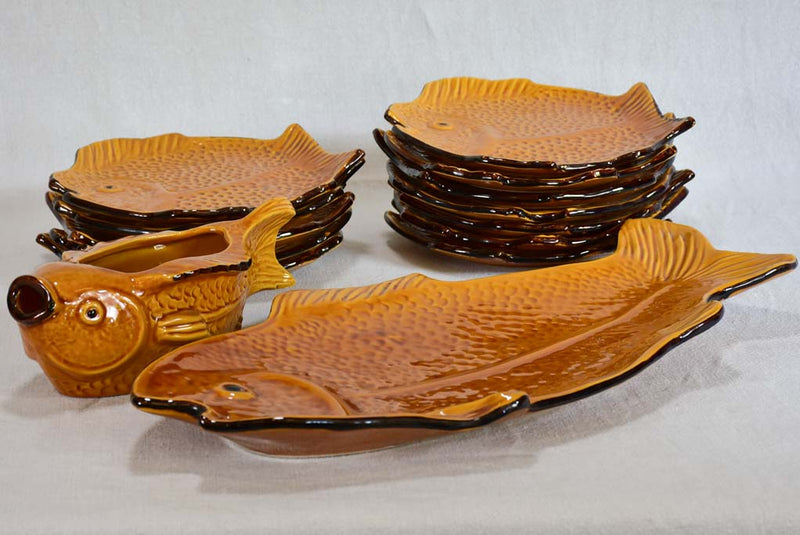 12 person 1960s seafood service with platter and sauce boat