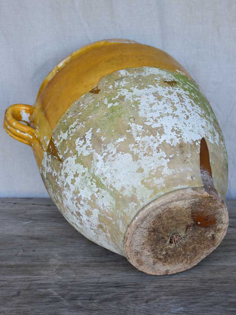 Very large antique French confit pot with yellow glaze 14½"