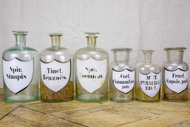 Collection of six 19th Century pharmacy jars - labelled with lids