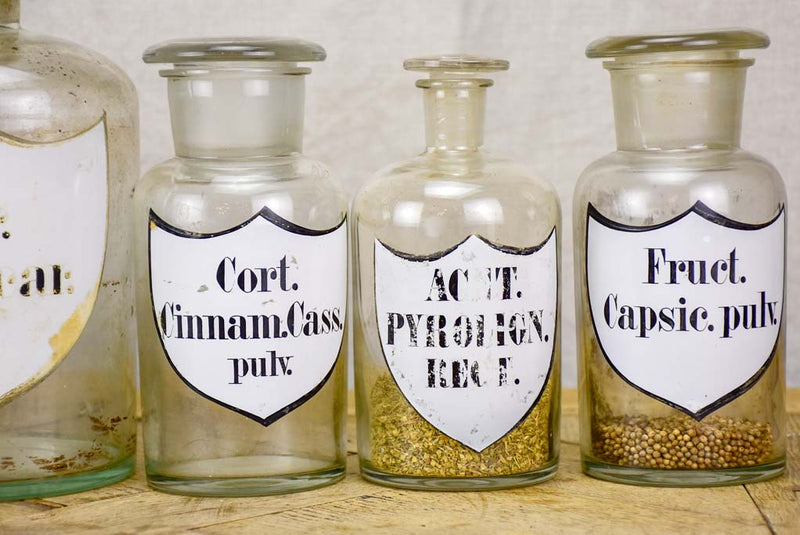 Collection of six 19th Century pharmacy jars - labelled with lids