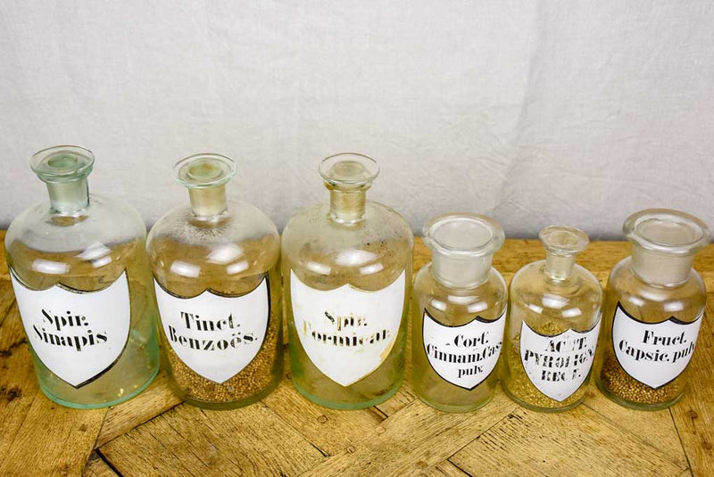 Collection of six 19th Century pharmacy jars - labelled with lids