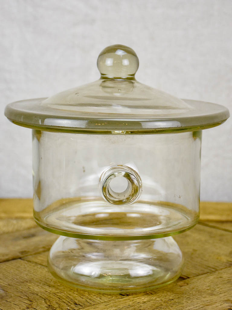Vintage French blown glass container with lid - apothecary 8¼"