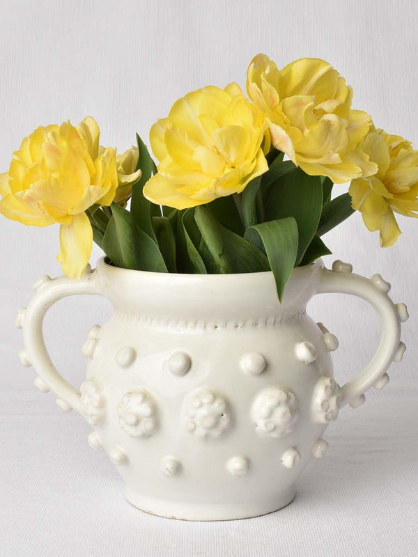 Émile Tessier pot with two handles - cache pot flowers & spots 6¼"