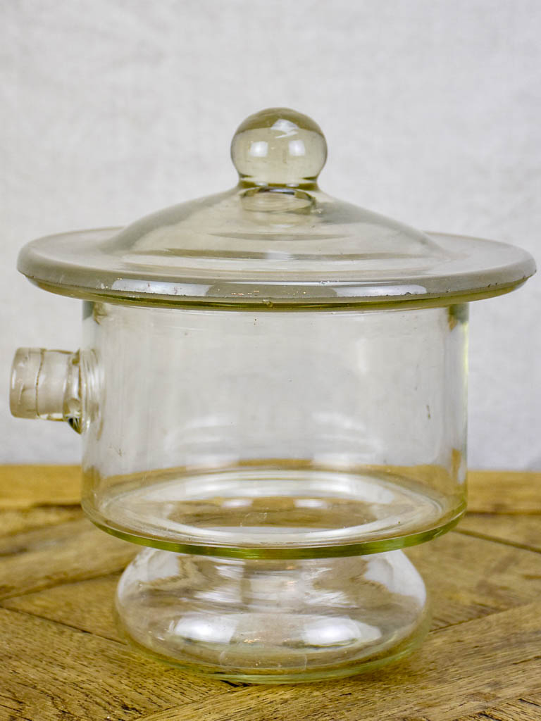 Vintage French blown glass container with lid - apothecary 8¼"