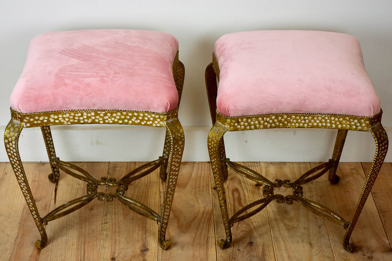 Pair of Pier Luigi Colli stools with pink velour upholstery