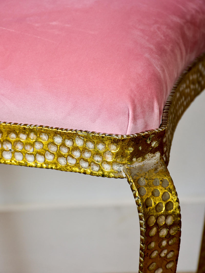 Pair of Pier Luigi Colli stools with pink velour upholstery