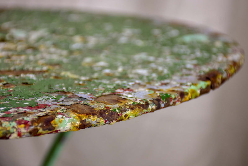 Antique French garden table with green patina