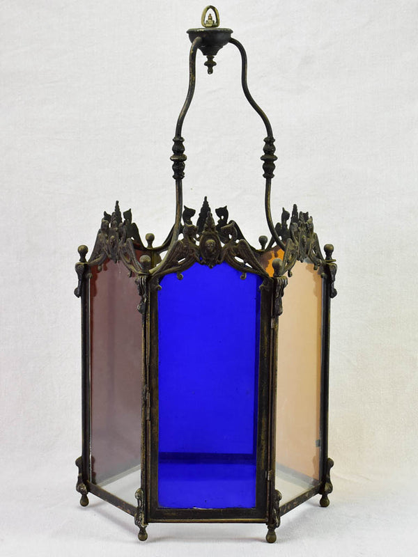 Antique-19th-century-iron-lantern-multi-colored