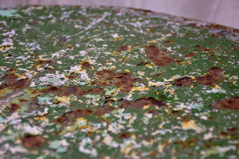Antique French garden table with green patina