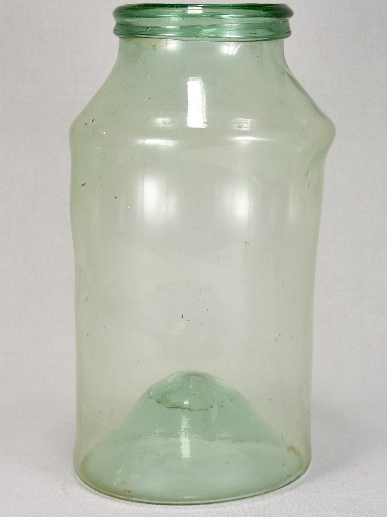 Early 19th-century blown glass preserving jar - green blue 15¾"