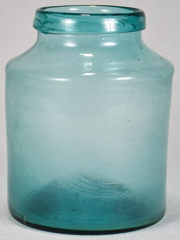 Rare small early 19th-century blown glass preserving jar - turquoise 8¼"