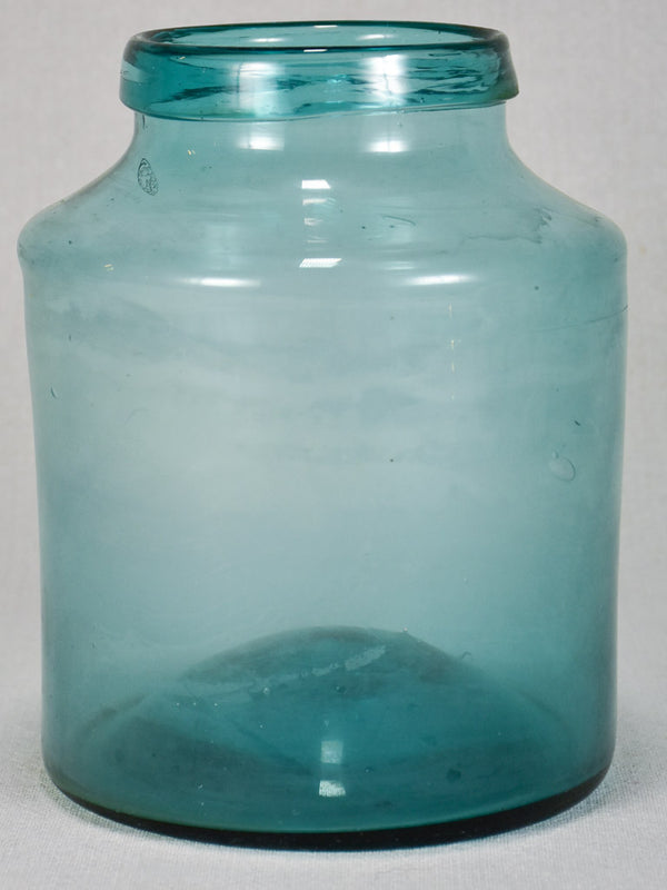 Rare small early 19th-century blown glass preserving jar - turquoise 8¼"