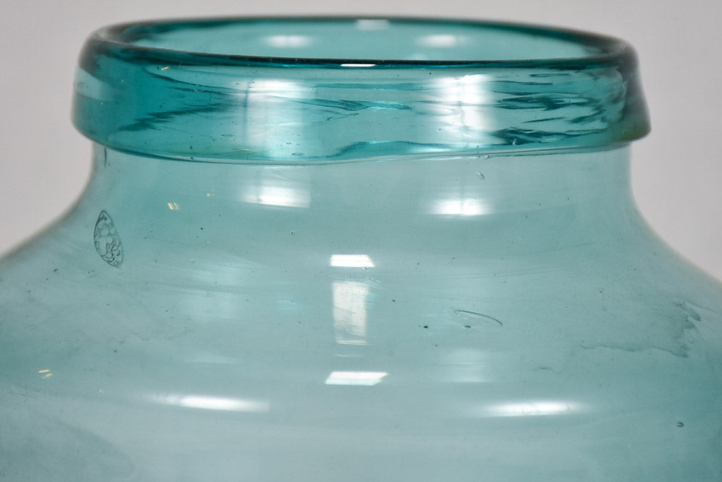 Rare small early 19th-century blown glass preserving jar - turquoise 8¼"