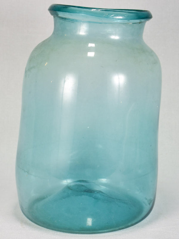 Rounded early 19th-century blown glass preserving jar - blue 14½"