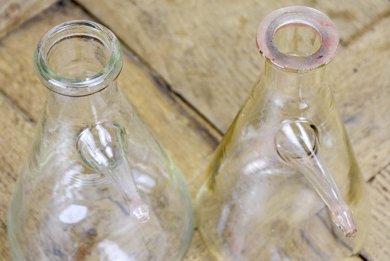 Pair of vintage flasks from a laboratory with spouts 7½"