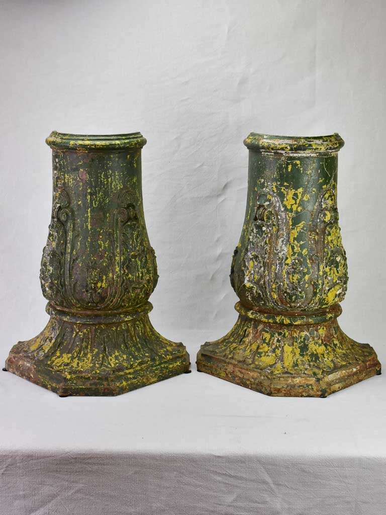 Pair of 19th Century French cast iron columns with green patina 23¾"