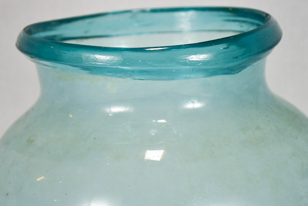 Rounded early 19th-century blown glass preserving jar - blue 14½"
