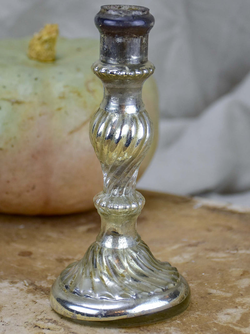 Petite 19th Century French mercury glass candlestick