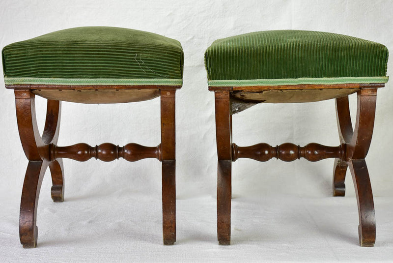 Pair of 19th Century French foot rests - oak & green velour
