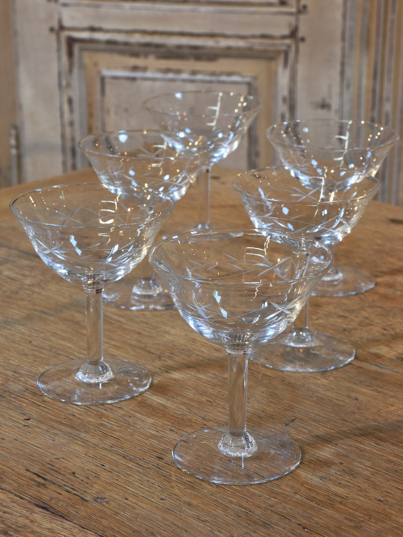 6 Large 1950s Crystal Wine Glasses. Set of 6 Large Vintage French