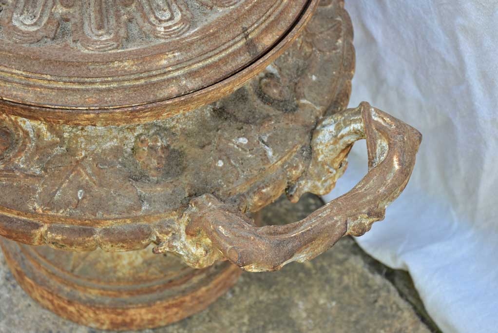 Rare pair 19th Century cast iron urns signed Corneau Alfred Charleville 27½"