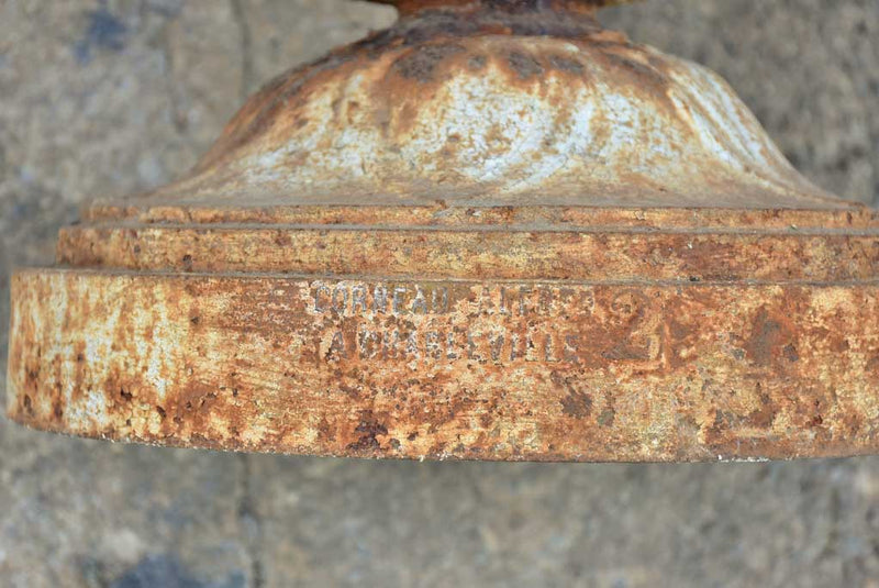 Rare pair 19th Century cast iron urns signed Corneau Alfred Charleville 27½"