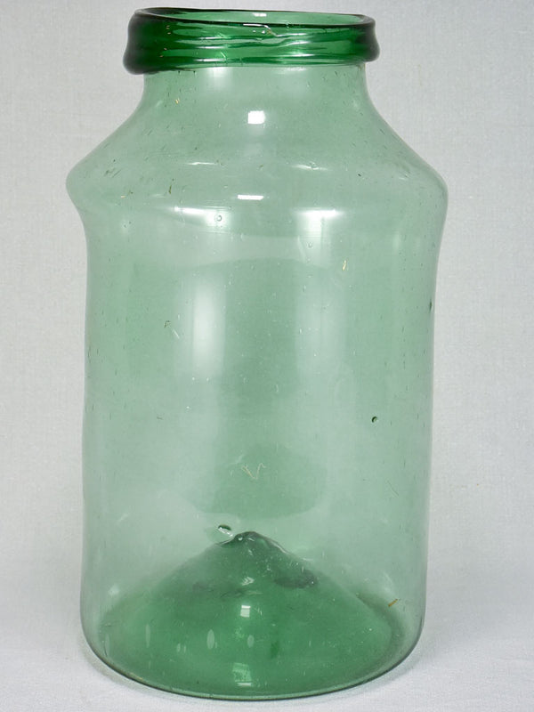 Large early 19th-century blown glass preserving jar - green 18"