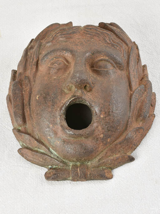 SALVAGED FOUNTAIN SPOUT COVER - CAST IRON MASQUERADE 9¾"