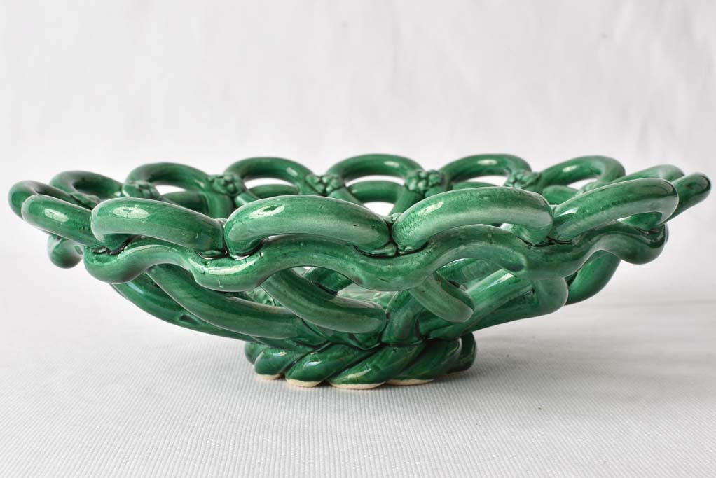 Woven bowl w/ flowers - Vallauris green 11½"