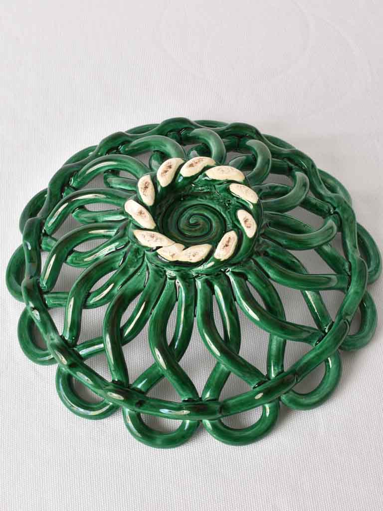 Woven bowl w/ flowers - Vallauris green 11½"