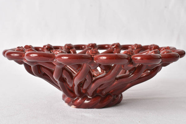 Woven bowl w/ flowers - Vallauris red 10¼"