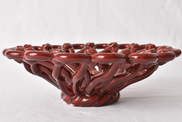 Woven bowl w/ flowers - Vallauris red 10¼"