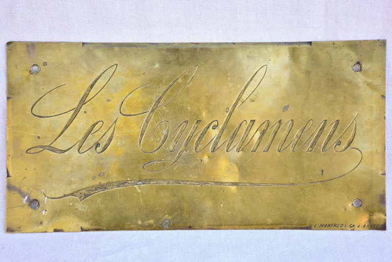 Mid century copper house name plaque 'Cyclamens' 7½" x 15"