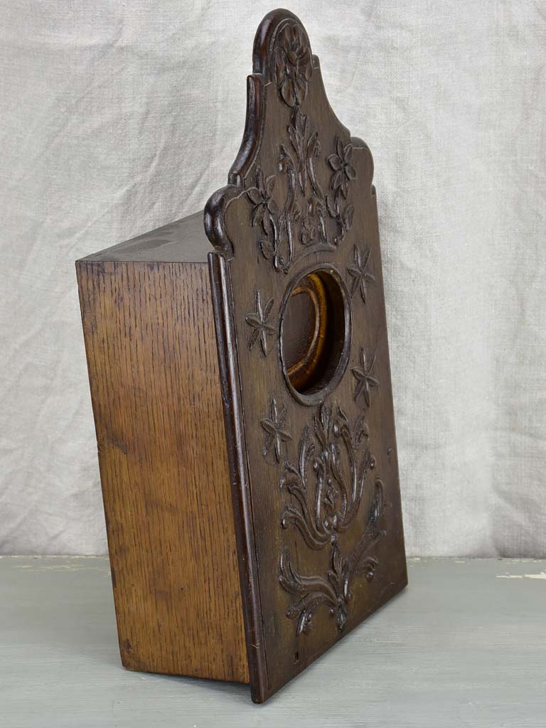 Antique French provincial salt storage box - wall mounted