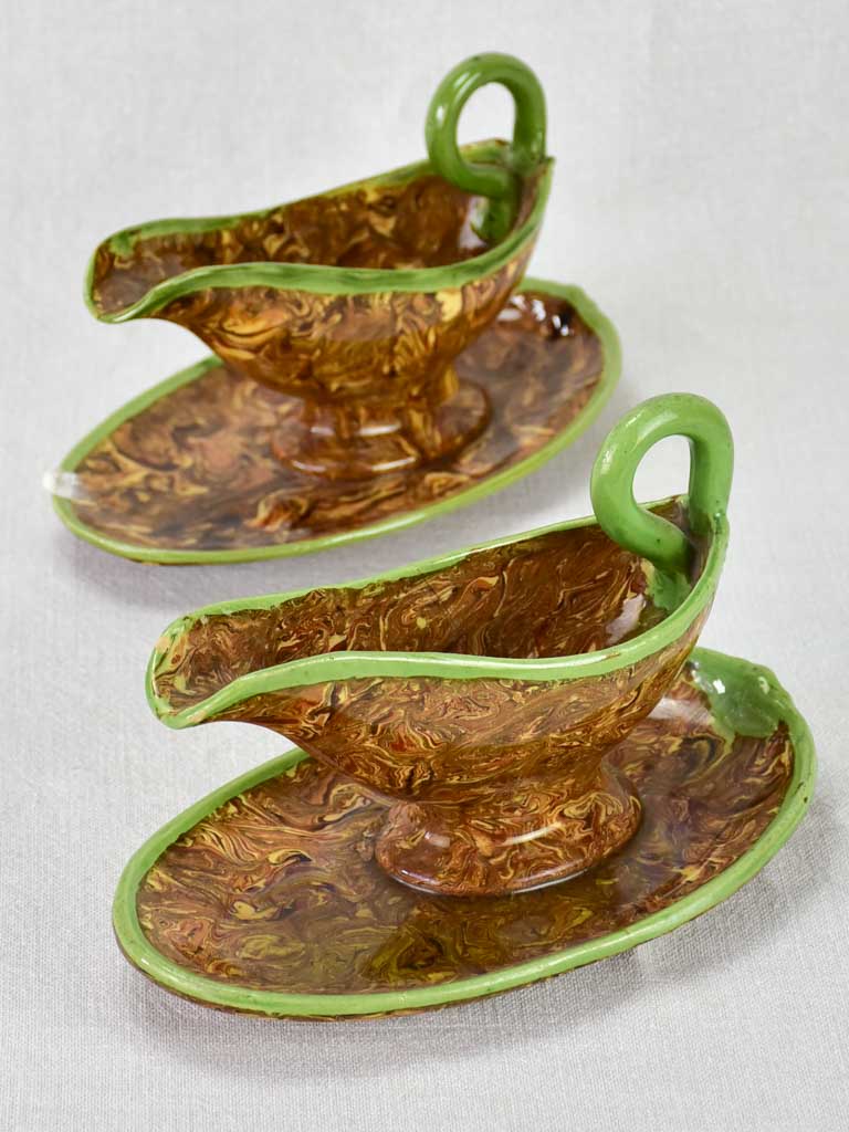 Pair of early twentieth century sauce boats - green and nougatine - Aptware